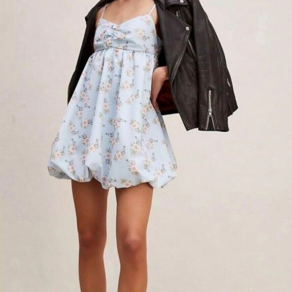 Free People In A Bubble Mini Dress Floral Bluebell Adjustable Straps Large NWT